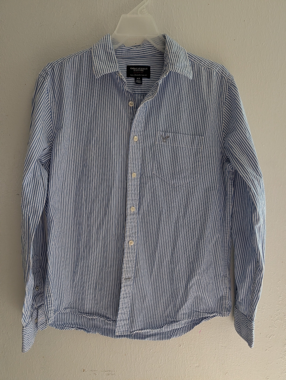 American Eagle Outfitters Blue and White Striped Casual Button-Down Shirt